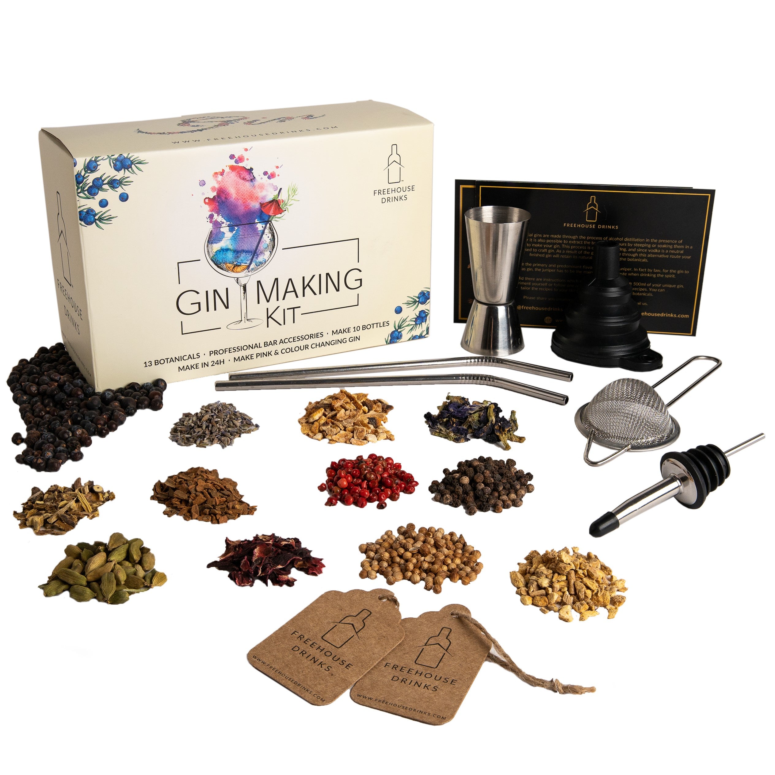  DIY Gift Kits Real Gin Making Kit, 6 Botanicals & Spices,  Stainless Steel Flask, Funnel & More, Handcrafted Artisanal Gin, Mixology  Set For Bartender & Adults